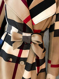 casaco feminino de cor xadrez xadrez com cinto de contraste trincheira casaco vintage de inspiração