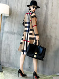 Frauen Farbblock Plaid Trenchcoat mit Gürtel Kontrast Trench Vintage inspiriert Mantel Staubtuch Mantel