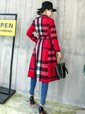 Frauen Farbblock Plaid Trenchcoat mit Gürtel Kontrast Trench Vintage inspiriert Mantel Staubtuch Mantel