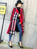 Frauen Farbblock Plaid Trenchcoat mit Gürtel Kontrast Trench Vintage inspiriert Mantel Staubtuch Mantel